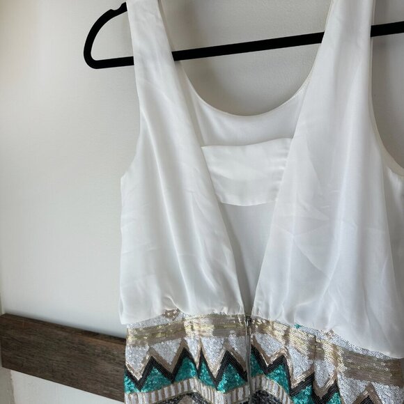 Myan Sequin Dress Southwestern White Gold Green Black M - Picture 3 of 9